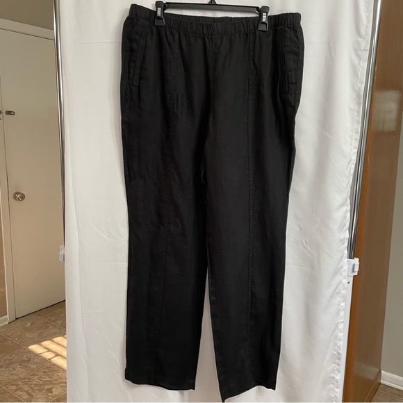 Chico's Black Classic Large Pants 100% Linen Summer Resort Vacation - Picture 1 of 5